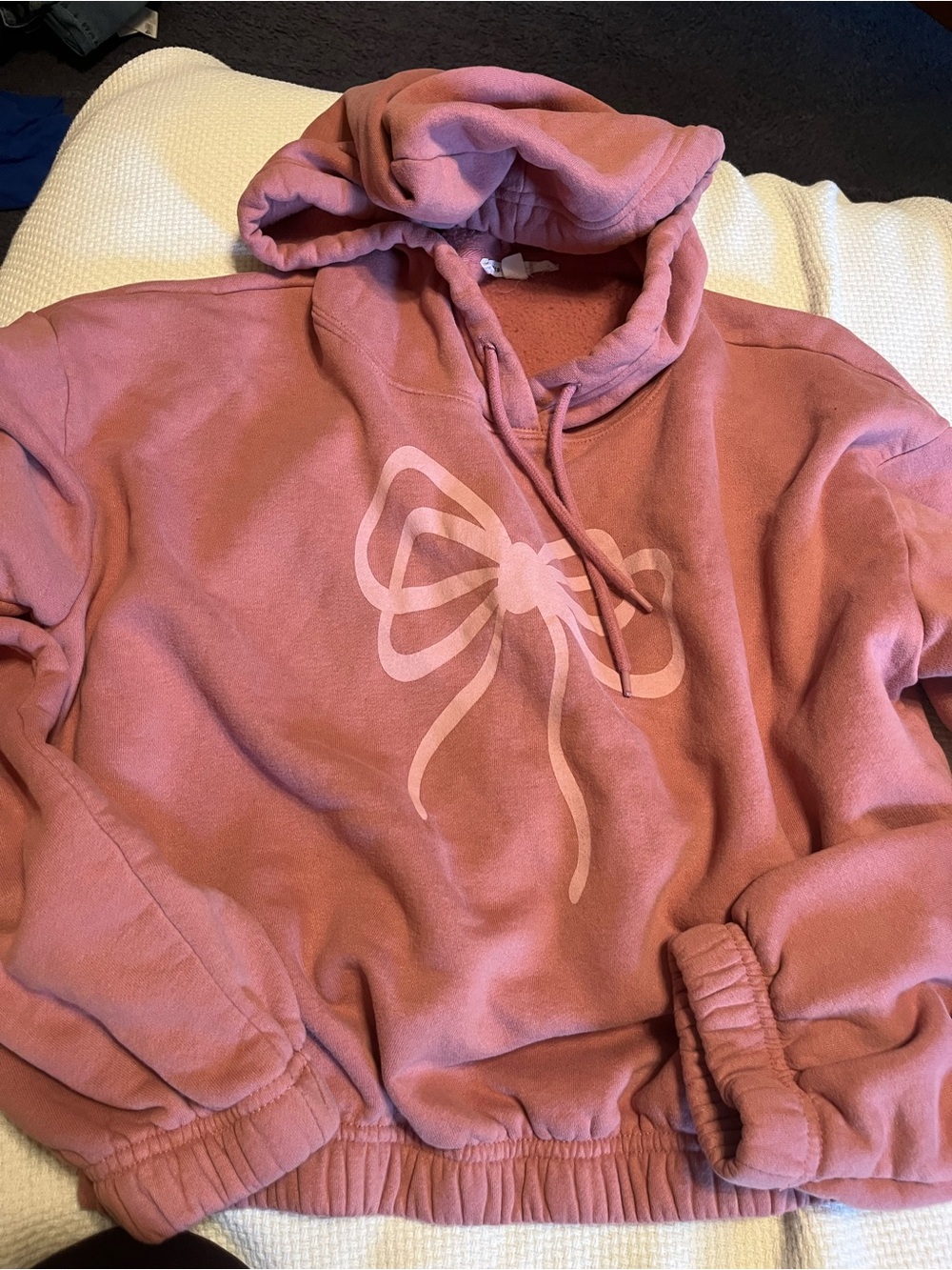 Celebrity Pink Dusty Rose Bow Graphic Hooded Sweatshirt